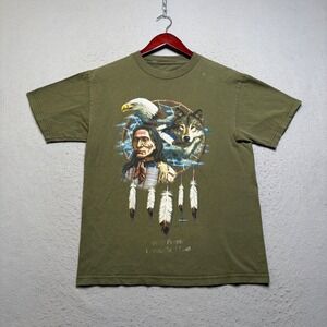 Quality Goods T-Shirt Mens M Green Wolf People Idaho Native American Eagle Y2K